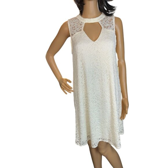 Liberty Love Womens Keyhole Shift Dress in Ivory Lace Medium NWT - Picture 1 of 7